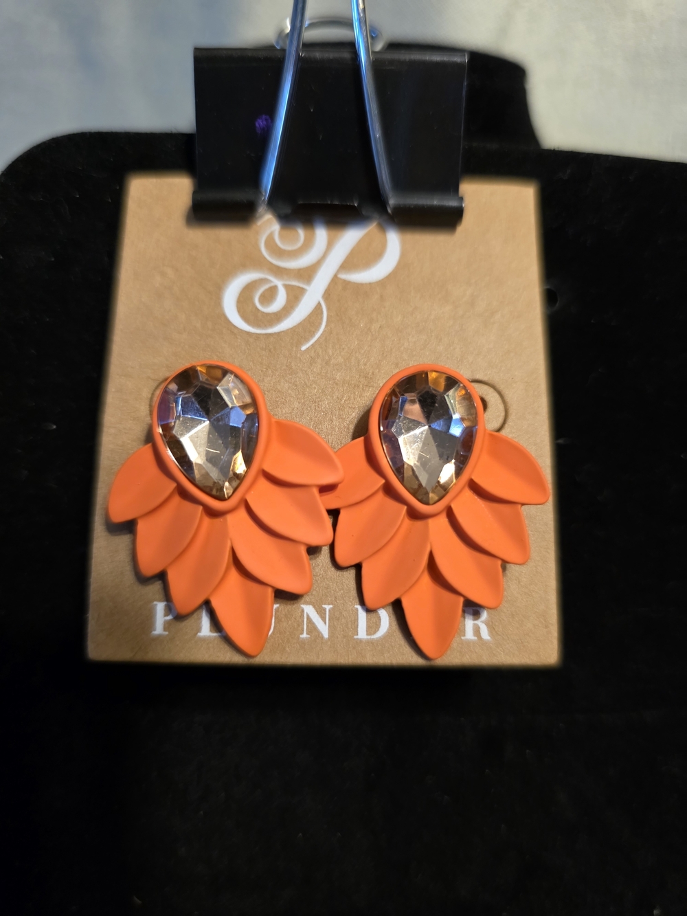#188 Plunder Orange Petal Teardrop Crystal Stud Earrings